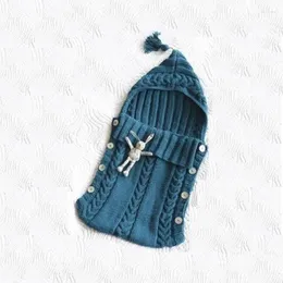 Decken wickelnd handgefertigte gestrickte Kapuzepullover geborener Winterknopf Babywolle warme Ärmeln Drop Delivery Kinder Mutterschaft nu oty87