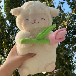 Stuffed Plush Animals Kawaii Stuffed Sheep Plush Toy Sweet White Sheep Hold Tulip Flower Soft Stuffed Plush Toy For Kid Birthday Gifts L411