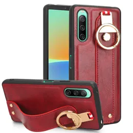 sony xperia 10iii 5iii for Luxury Leather Anti-Slip Phone Case for Sony 10 III 1 III手首ストラップフィンガーリングカバー