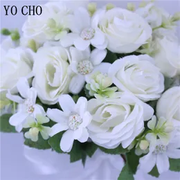 Yo Cho Ramos de boda para dama de honor, flores de Seda Blancas y Beige, Rosas Artificialles, Ramo de novia, Accesorios de Boda