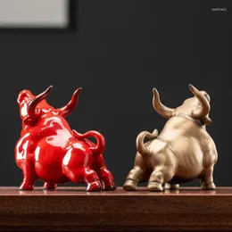 Estatuetas decorativas Cerâmica Cerâmica Decoração de Ox Vermelho Para Casa Declaração de Escritório Riqueza Procurando Decorações Mascotes O zodíaco quente