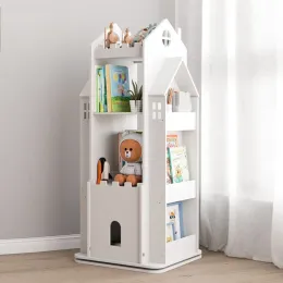 360° Rotating Bookshelf Multilayer Children's Picture Book Storage Standing Magazine Newspaper Rack Home Bookcases Furniture