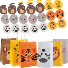 Geschenkverpackung 1Set Carton Wildtieraufkleber Papier Süßigkeiten Cookie Verpackungstaschen für Kinder Dschungel Safari Forest Geburtstagsfeier Vorräte