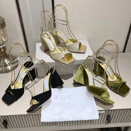 Luxury Bing Women's Dress Shoe London High Heels Crystal Lace-Up Pump High Heel 8,5 cm Designer Kvinnor Patent Sheepskin Heel Sandaler med Box Classic Wedding Shoes