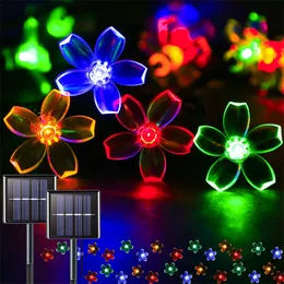 Solar Flower/Star String Light Outdoor 60LED Solar Cherry Blossoms Lamp Waterproof for Garden Fence Yard Tree Holiday Decoration