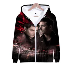 SPN Supernatural 3D Print Zip Up Womenmen Bluza Bluza z kapturem Hip Hop Hip Hop długie rękawie z kapturem kurtka zamek błyskawiczny