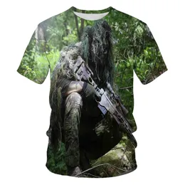 Kamuflaż Kurtka Ghillie Outdoor Kamuflage Summer Męski T-shirt Kolor krótkiego rękawu polowanie na Szybki sucha cecha o kołnierz top