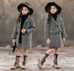 Girls Coat Herumn Winter Winter Korean Big Children039s Wollmantel Taschenversion Grey Plaid Hound tooth äußere Wear Kleidung LJ201125 86555821