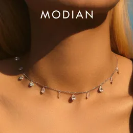 Ketten Modian 925 Sterling Silber Stapelstapel Schlüsselbeins Chokers Halskette Funkeln Zirkonia Nackenkette für Frauen Fein Schmuck