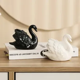 Lovers Figurine Ceramics Room Decor Swan Table Decoration and Accessories Bonsai Home Garden Animals Miniature Baubles Living 240411