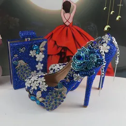 Платье обуви Baoya Fang Blue Flower Crystal Bridal Wedding и кошелек женщин Peacock Fashion High Pumps Вечерняя вечеринка сумка для обуви женщины