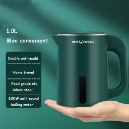 Kettles 1.0L Mini Electric Kettle Small Capacity 304 Stainless Steel Teapot Hotel Dormitory Kettle Portable Travel Boil Water Pot 220V