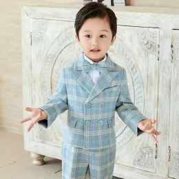 Calça infantil trajes xadrez formal de traje de bebê flor de meninos de aniversário show fantasia crianças blazer de peito duplo calças de colete