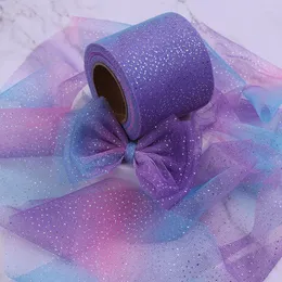 Decoração de festa 5 yards 6cm tule macio malha iridescente fita de fita diy artesanato artesanal prateado ponto bowknot wedding birthday decoração de tecido de tecido