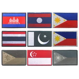 Asian Flag Patch Laos Pakistan Thailand Filippinerna Kambodja Singapore broderad krok Loop Armband Tactical Patch för ryggsäck