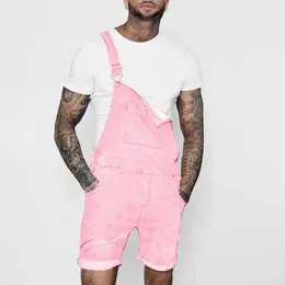 Pink Denim Overall Shorts for Men Fashion Hip Hop Streetwear Mens Jeans Overall Shorts Plus Size Summer Short Jean Jumpsuits 240409