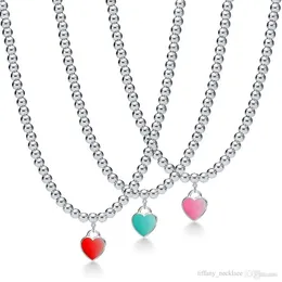 Markendesigner -Stil berühmte Marke Herzheize Halskette verkauft rotrosa grünem Emaille gefüllt Nektarine Perlen Kettenketten 3131