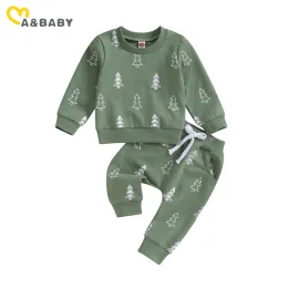 Byxor Mababy 3m3y Christmas Toddler Baby Boy Girl Clothes Set Green Tree Print Lång ärm Tops Pants Xmas Outfits kostymer