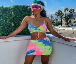 2019 Summer Women Two Piece Set Tie Tie Dye Skirt Set 2 قطعة مثيرة مهرجان الشارع المهرجان ملابس التتبع للملابس الرياضية 1333151