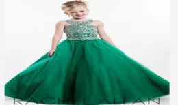 Rachel Allan Girl039s Pageant Elbiseler Yeşil Yular Boyun Boncuk Kristalleri Sequins Kat Uzunluğu Bir Çizgi Resmi Kız Elbiseleri For3637010