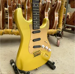 Guitarra elétrica St, braço de ebonywood, amarelo metálico, pickguard amarelo metálico, acessórios dourados, navio gratuito