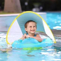 Baby Swimming Float med tak Uppblåsbar spädbarn flytande ring barn badbassäng.