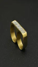Biżuter podwójny palec na podwójnym paleniu biżuteria Hip Hip Wysoka jakość lodowana stal nierdzewna złote pierścienie 1115400