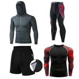 4 Pieces Men's Running Set Tight Legging Pants Long Sleeves compressie shirt man Sport Clothing quick dry Tracksuit Suit Man