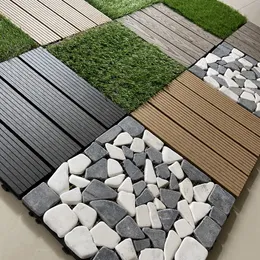1pc 30cmx30cm人工草の床スクエアスナップ屋外バルコニーのための木製プラスチック石の床材