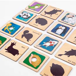 Barn Intelligensutvecklingsbrädespel Småbarn Wood Toy Animal Skin Form Color Matching Puzzle Montessori Education Toy