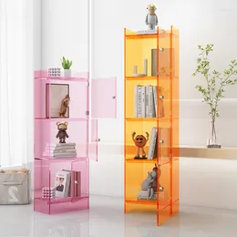 Dekorativa plattor Enkla akryl Multi-Layer Floor Dust-Proof Bookhelf Display Cabinet med dörr handgjorda förvaringsställ