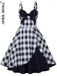 Casual Dresses Elegant Plaid Print Patchwork Vintage Party Dress High Waist Spaghetti Strap Sleeveless 50s Robe Swing Rockabilly