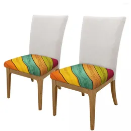 Chair Covers Square Cushion Cover Colorful Wooden Background Kitchen Dining Seat Slipcovers Removable