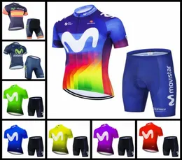 Movistar Team Cycling Short Sleeves Jersey Summer Mountain Bike 키트 통기성 Quickdry 남자 레이싱 셔츠 반바지 세트 H051201941353007952