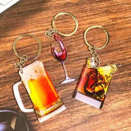 Keychains Acrylic Red Wine Glass Beer Mug Keychain Keyring For Women Men Creative Funny Whiskey Bag Box Car Key Bar Gift Accessories