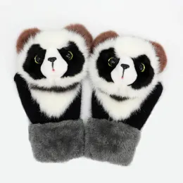 Djur 815 år barnhandskar vinter varm mjuk panda päls stickade mittens barn aldult handskar plysch tjock söt katt pekskärm handskar