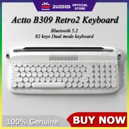 Клавиатуры Actto B309 Обновление Bluetooth 5.2 Vintage Wireless Keyboard 82 клавиша двойной режима Typec Зарядка подходящая офисная машинка для ПК