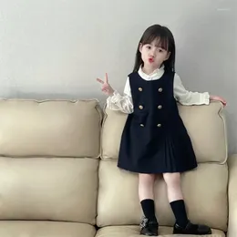 衣類セットガールズユニフォームの服セットベストドレスシャツ秋の春春プレッピースタイルの子供学校スーツキッズベビーガール2pcs 2-7yrs