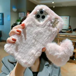 Luxury Diamond Love Fluffy Plush Fur Soft Phone Case för Samsung S23 Ultra Case S22 Plus S21 A25 M13 A54 A34 A24 A14 A04S Covers