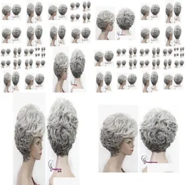 Wig Caps Gtgtgtnew Old Women Grandma Hairpoches Mixed Grey Curly Lady Wigs5546316 Drople Delivery Capelli per capelli Accessori Accessori Otgzx