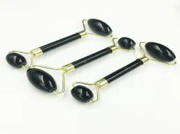 Natural Black Obsidian Jade Roller Kristallmassage Roller Gua Sha Set Real Jade Gesichtshebewerkzeug Gesicht dünne Massager1218803