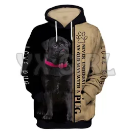 Livet är bättre med en mops 3D -tryckta hoodies kvinnors för män pullovers street tracksuit kärlek hund gåva