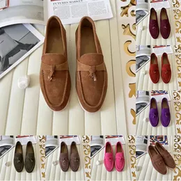 Designer Fashion Classic Loro Shoes Men Women Piana Suede Loafers Shoes Buckle Round Toes Heel Apricot Leather Loro Casual Platform Sneaker Piano Rinnande skor