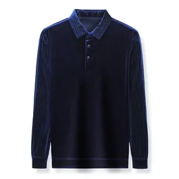 Nowa wysokiej jakości Złote Velvet Luxury Polo Shirt Men Spring Long Rleeve koszulka Homme Casual Slim Fit Camisa Polos T1129