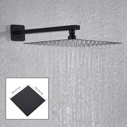 Senlesen Matte Black Bathroom Shower Faucet Set 12" Ultra-thin Rain Waterfall Concealed Shower System Hot Cold Shower Combo Set