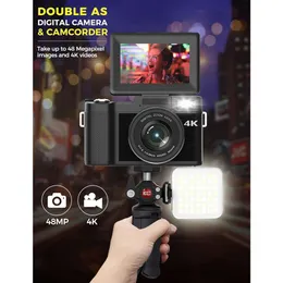 Capture vídeos 4K impressionantes e fotos de 48MP com a nossa câmera Vlogging de foco automático - perfeito para YouTube, selfies e muito mais!Inclui luz de selfie, mini tripé