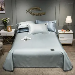 寝具は刺繍されたアイスシルクベッドスプレッドピローケース豪華なソリッドカラーシルバーグレーで2024 3ピース。