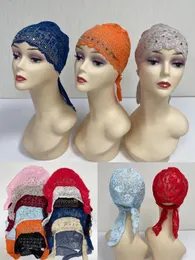 Ricamo africano ricamo da donna turbante berretto estate perline hijab cofano donna avvolta cappello musulmano mamma nonna cappello 12pcs