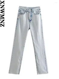 Jeans femminile xnwmnz donne vintage pantaloni per le gambe dritti a vita alta
