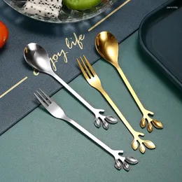 Colheres de colheres aço inoxidável Tea Spoon folhas de garfo de café agitação de presente de cozinha de presente de cozinha decoração de utensílios de mesa